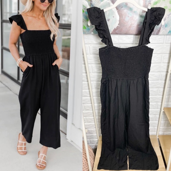 Pink Lily Pants - Pink Lily Black Perfectly Poised Jumpsuit Size Large